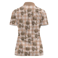 Brown Palaka Hawaii Women Polo Shirt Hawaiian Lehua Blossoms