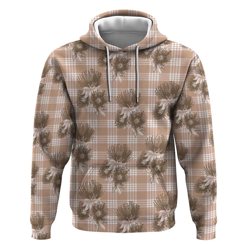 Brown Palaka Hawaii Zip Hoodie Hawaiian Lehua Blossoms