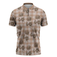 Brown Palaka Hawaii Zipper Polo Shirt Hawaiian Lehua Blossoms
