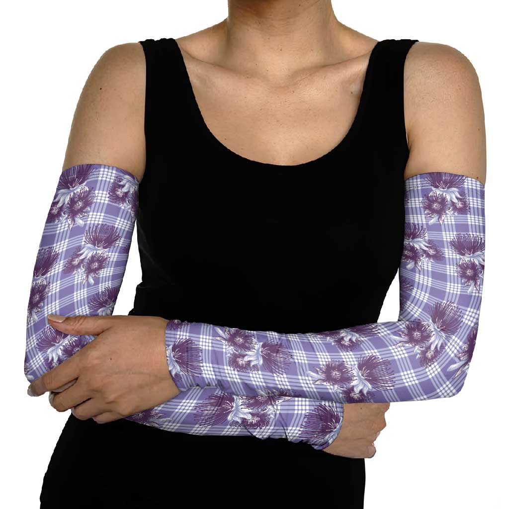 Purple Palaka Hawaii Arm Sleeves Hawaiian Lehua Blossoms