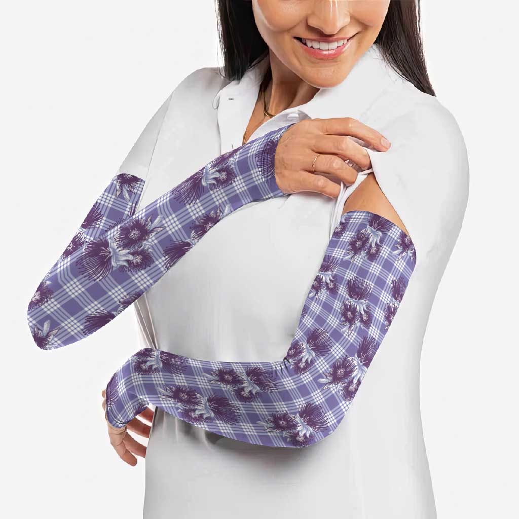 Purple Palaka Hawaii Arm Sleeves Hawaiian Lehua Blossoms