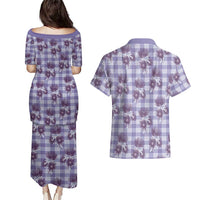 Purple Palaka Hawaii Couples Matching Puletasi and Hawaiian Shirt Hawaiian Lehua Blossoms