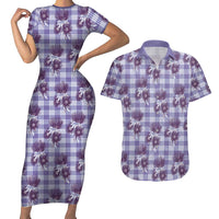 Purple Palaka Hawaii Couples Matching Short Sleeve Bodycon Dress and Hawaiian Shirt Hawaiian Lehua Blossoms LT05 Purple - Polynesian Pride