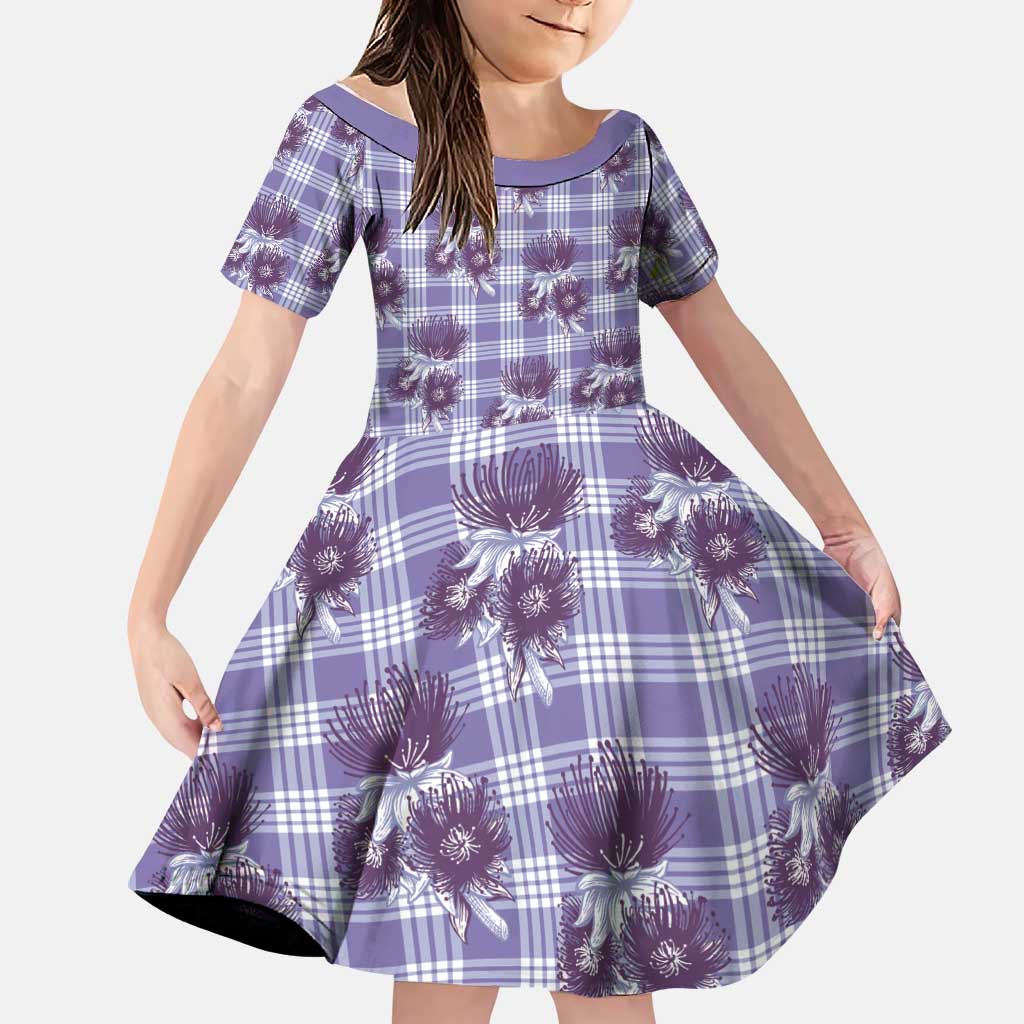 Purple Palaka Hawaii Family Matching Long Sleeve Bodycon Dress and Hawaiian Shirt Hawaiian Lehua Blossoms LT05 Daughter's Dress Purple - Polynesian Pride