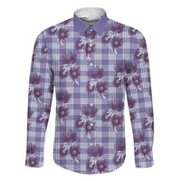 Purple Palaka Hawaii Family Matching Long Sleeve Bodycon Dress and Hawaiian Shirt Hawaiian Lehua Blossoms LT05 Dad's Shirt - Long Sleeve Purple - Polynesian Pride