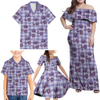 Purple Palaka Hawaii Family Matching Off Shoulder Maxi Dress and Hawaiian Shirt Hawaiian Lehua Blossoms LT05 - Polynesian Pride