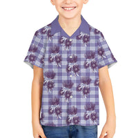 Purple Palaka Hawaii Family Matching Off Shoulder Maxi Dress and Hawaiian Shirt Hawaiian Lehua Blossoms LT05 Son's Shirt Purple - Polynesian Pride