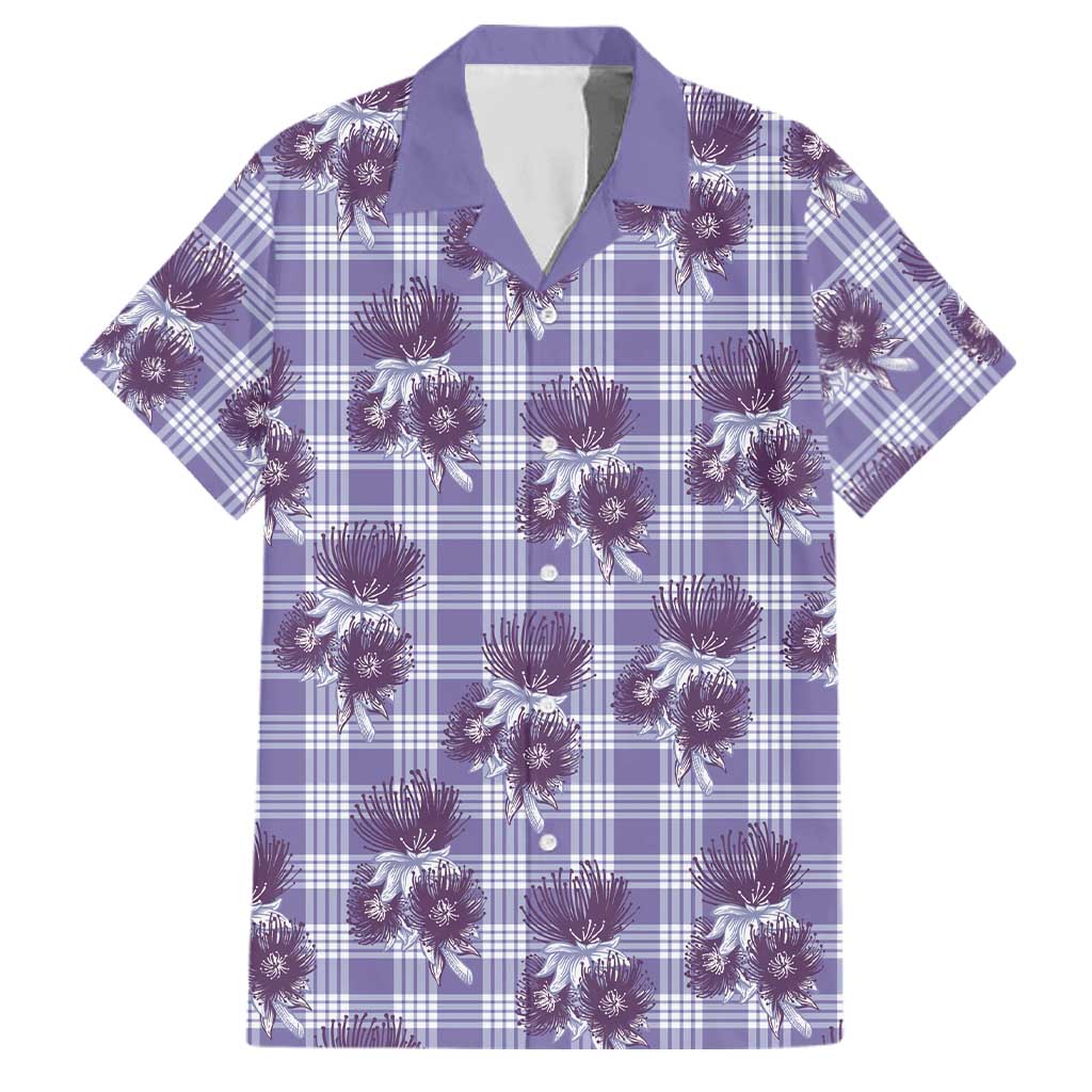 Purple Palaka Hawaii Family Matching Off Shoulder Short Dress and Hawaiian Shirt Hawaiian Lehua Blossoms LT05 Dad's Shirt - Short Sleeve Purple - Polynesian Pride
