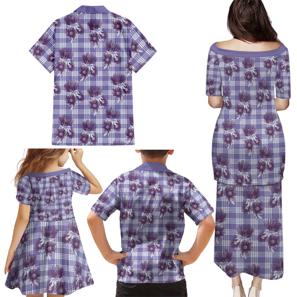 Purple Palaka Hawaii Family Matching Puletasi and Hawaiian Shirt Hawaiian Lehua Blossoms LT05 - Polynesian Pride