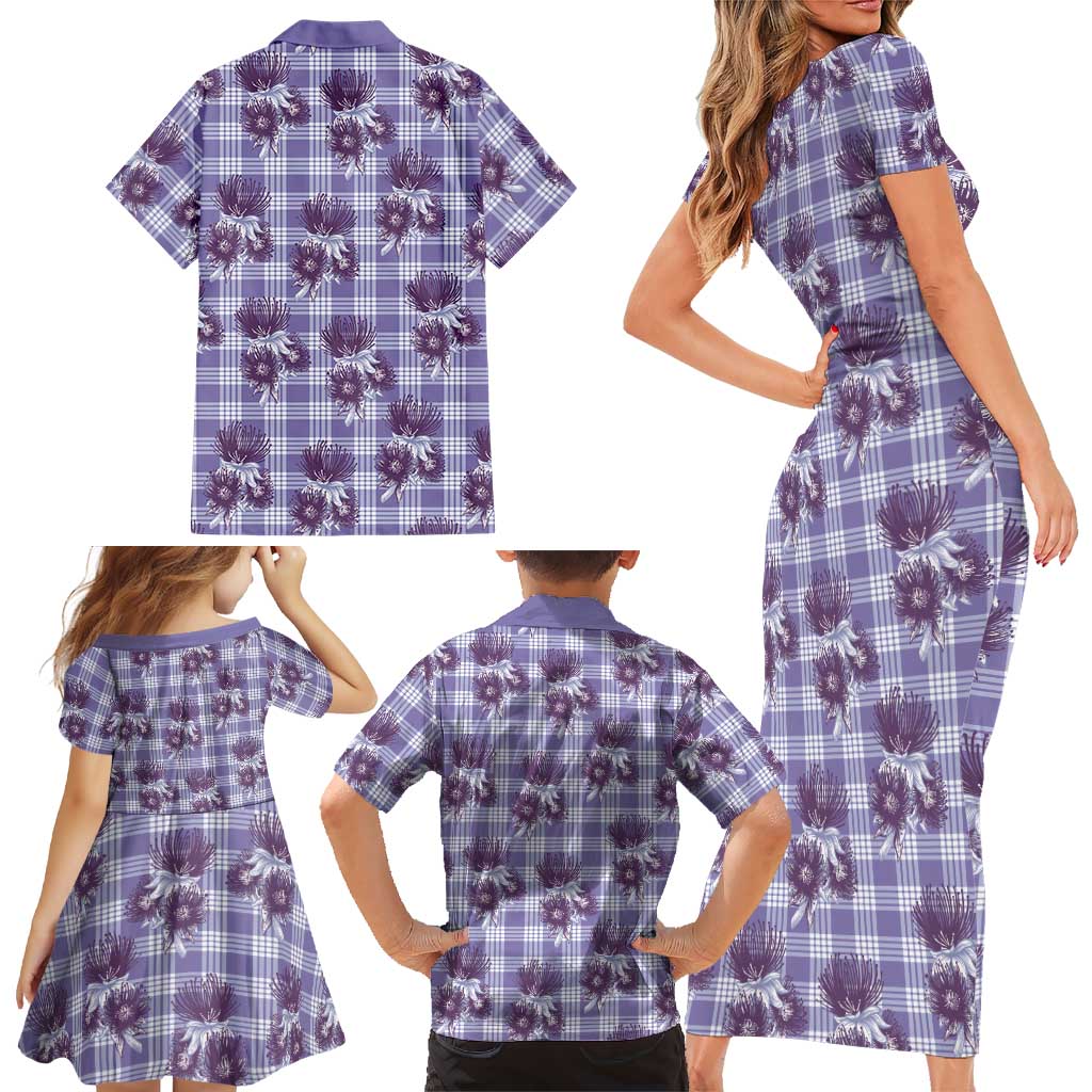 Purple Palaka Hawaii Family Matching Short Sleeve Bodycon Dress and Hawaiian Shirt Hawaiian Lehua Blossoms LT05 - Polynesian Pride