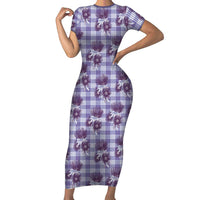 Purple Palaka Hawaii Family Matching Short Sleeve Bodycon Dress and Hawaiian Shirt Hawaiian Lehua Blossoms LT05 Mom's Dress Purple - Polynesian Pride