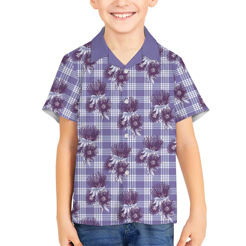 Purple Palaka Hawaii Family Matching Short Sleeve Bodycon Dress and Hawaiian Shirt Hawaiian Lehua Blossoms LT05 Son's Shirt Purple - Polynesian Pride