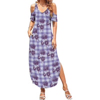 Purple Palaka Hawaii Family Matching Summer Maxi Dress and Hawaiian Shirt Hawaiian Lehua Blossoms LT05 Mom's Dress Purple - Polynesian Pride