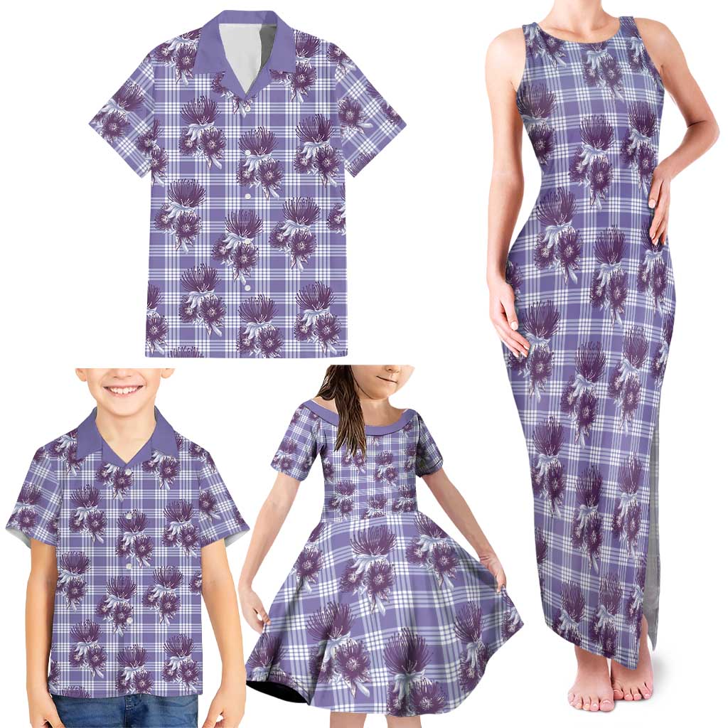 Purple Palaka Hawaii Family Matching Tank Maxi Dress and Hawaiian Shirt Hawaiian Lehua Blossoms LT05 - Polynesian Pride