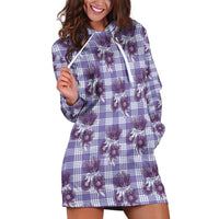 Purple Palaka Hawaii Hoodie Dress Hawaiian Lehua Blossoms