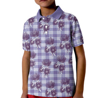Purple Palaka Hawaii Kid Polo Shirt Hawaiian Lehua Blossoms
