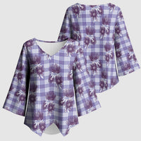 Purple Palaka Hawaii Kimono Sleeve Blouse Hawaiian Lehua Blossoms
