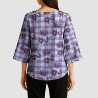 Purple Palaka Hawaii Kimono Sleeve Blouse Hawaiian Lehua Blossoms