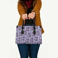 Purple Palaka Hawaii Leather Bag Hawaiian Lehua Blossoms