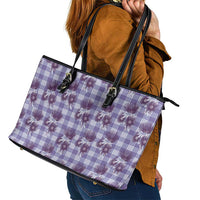Purple Palaka Hawaii Leather Tote Bag Hawaiian Lehua Blossoms