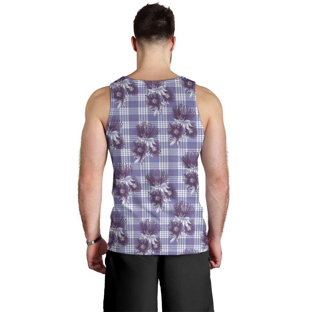 Purple Palaka Hawaii Men Tank Top Hawaiian Lehua Blossoms