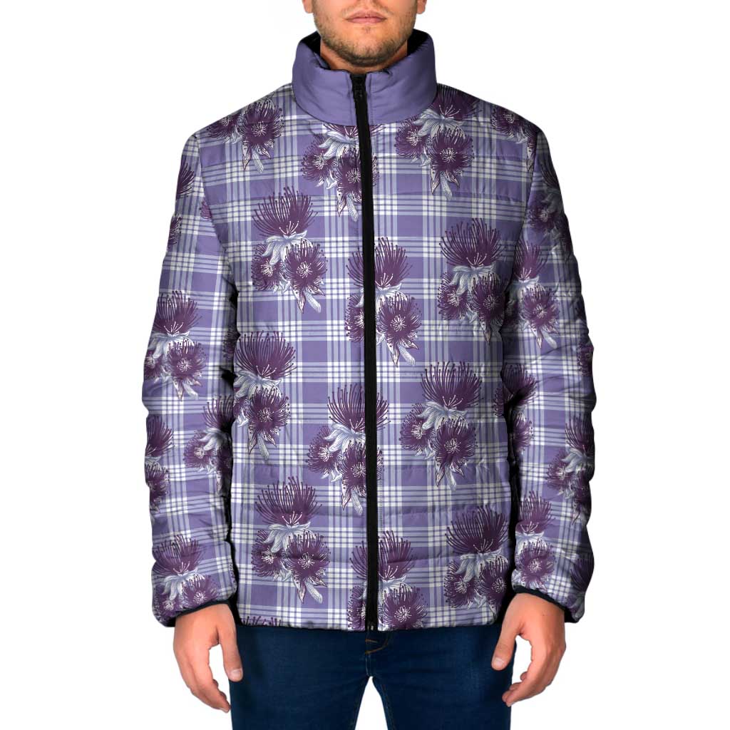 Purple Palaka Hawaii Padded Jacket Hawaiian Lehua Blossoms