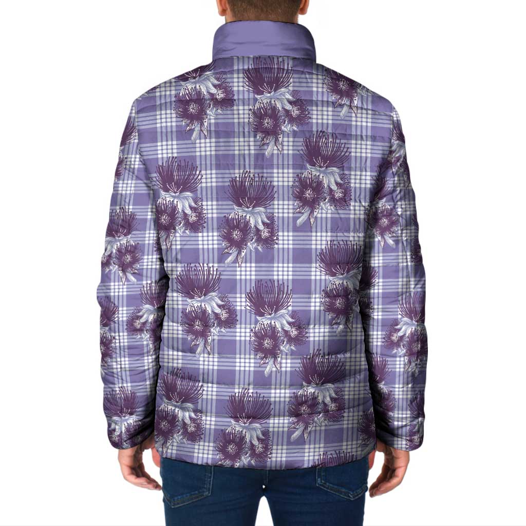 Purple Palaka Hawaii Padded Jacket Hawaiian Lehua Blossoms