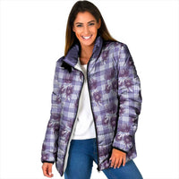 Purple Palaka Hawaii Padded Jacket Hawaiian Lehua Blossoms