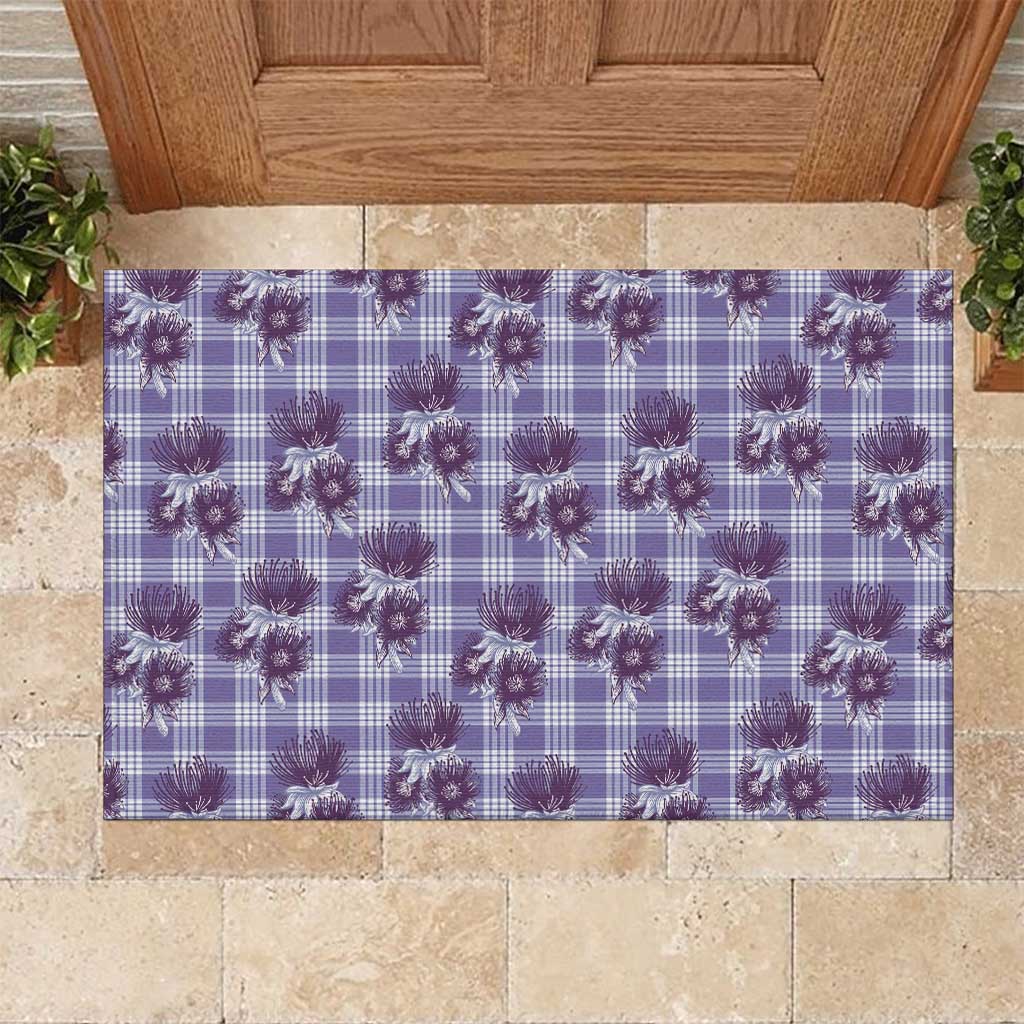 Purple Palaka Hawaii Rubber Doormat Hawaiian Lehua Blossoms