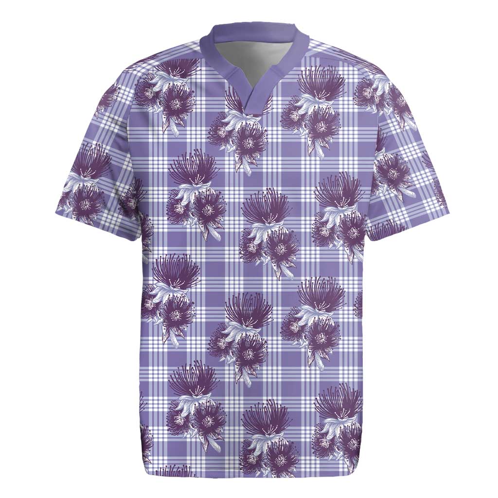 Purple Palaka Hawaii Rugby Jersey Hawaiian Lehua Blossoms