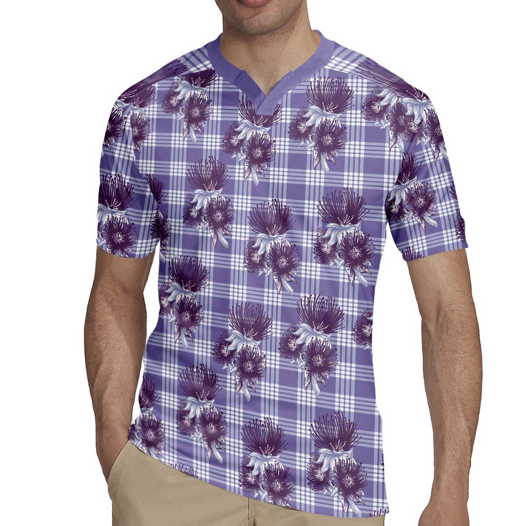 Purple Palaka Hawaii Rugby Jersey Hawaiian Lehua Blossoms