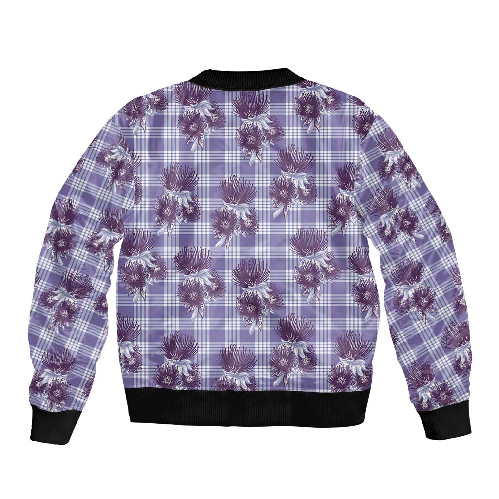 Purple Palaka Hawaii Sleeve Zip Bomber Jacket Hawaiian Lehua Blossoms