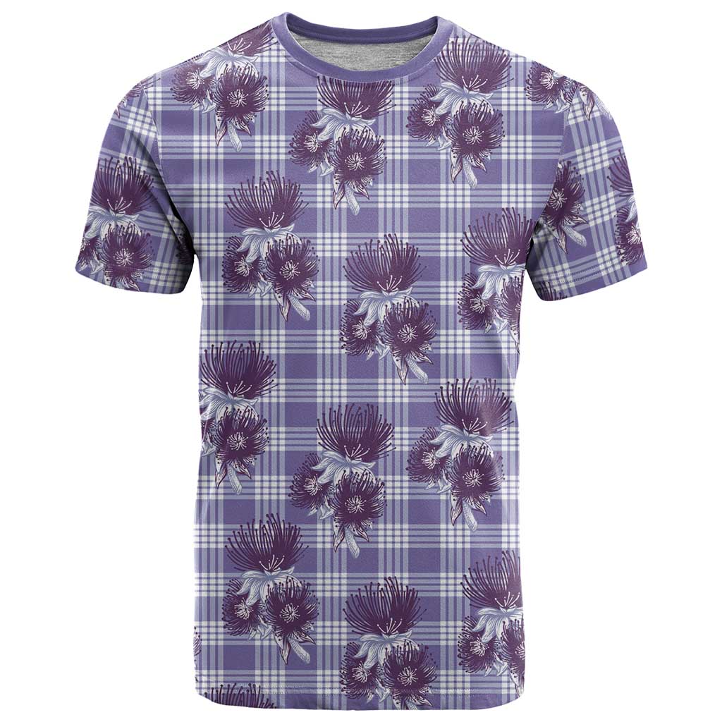 Purple Palaka Hawaii T Shirt Hawaiian Lehua Blossoms