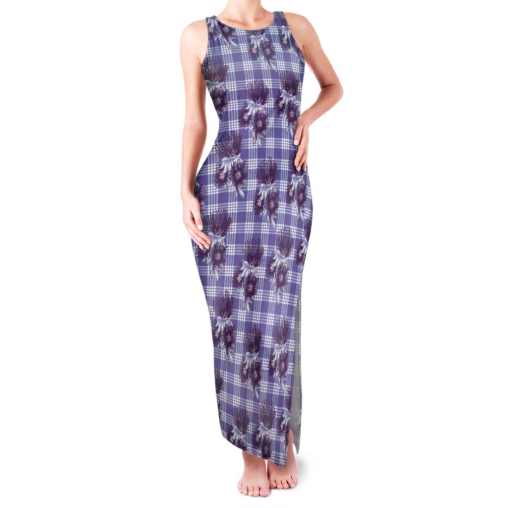 Purple Palaka Hawaii Tank Maxi Dress Hawaiian Lehua Blossoms