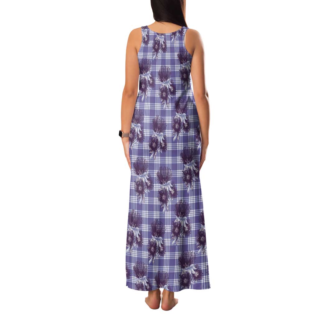 Purple Palaka Hawaii Tank Maxi Dress Hawaiian Lehua Blossoms