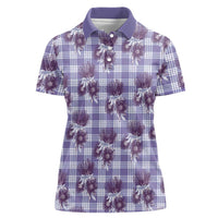 Purple Palaka Hawaii Women Polo Shirt Hawaiian Lehua Blossoms