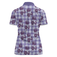 Purple Palaka Hawaii Women Polo Shirt Hawaiian Lehua Blossoms
