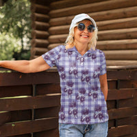 Purple Palaka Hawaii Women Polo Shirt Hawaiian Lehua Blossoms