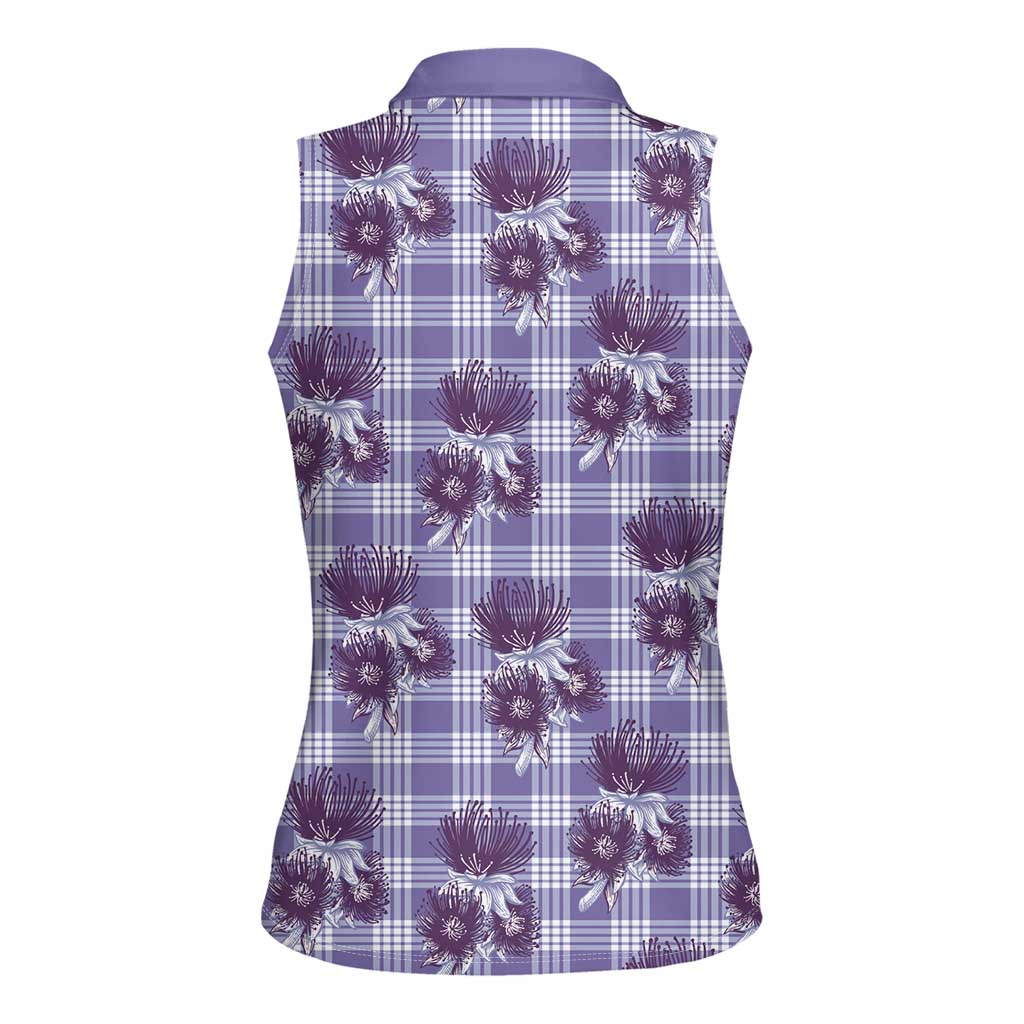 Purple Palaka Hawaii Women Sleeveless Polo Shirt Hawaiian Lehua Blossoms LT05 - Polynesian Pride
