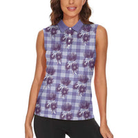 Purple Palaka Hawaii Women Sleeveless Polo Shirt Hawaiian Lehua Blossoms LT05 - Polynesian Pride