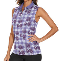 Purple Palaka Hawaii Women Sleeveless Polo Shirt Hawaiian Lehua Blossoms LT05 - Polynesian Pride