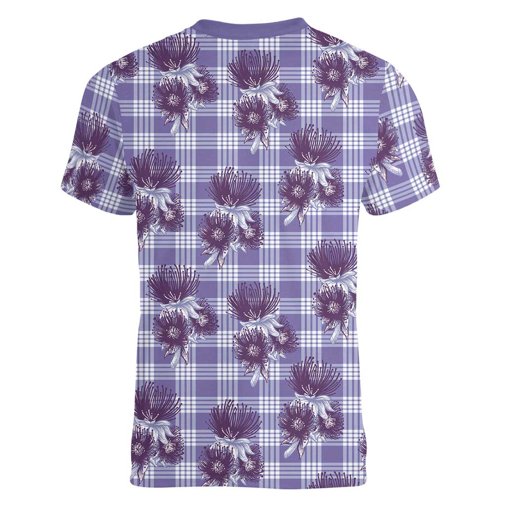 Purple Palaka Hawaii Women V-Neck T-Shirt Hawaiian Lehua Blossoms