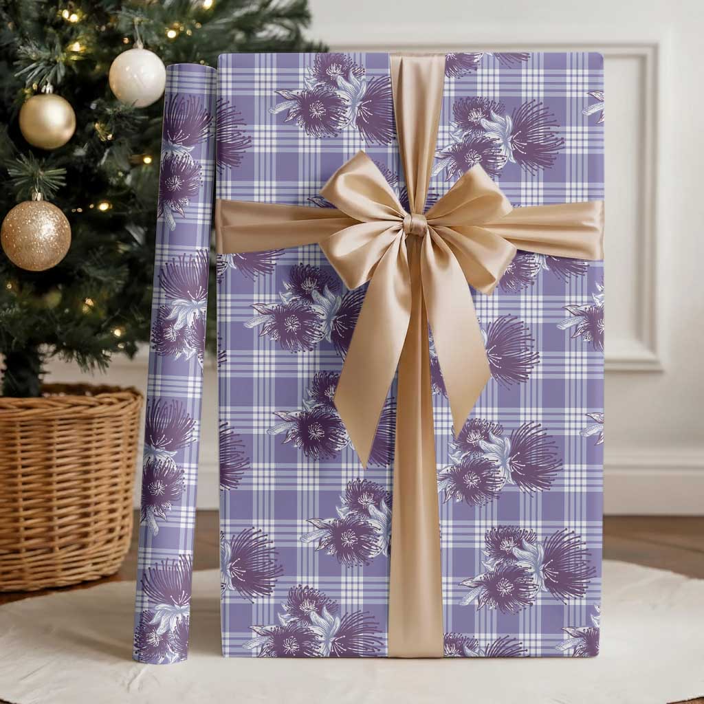 Purple Palaka Hawaii Wrapping Paper Hawaiian Lehua Blossoms