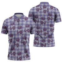 Purple Palaka Hawaii Zipper Polo Shirt Hawaiian Lehua Blossoms