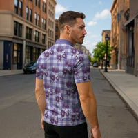 Purple Palaka Hawaii Zipper Polo Shirt Hawaiian Lehua Blossoms