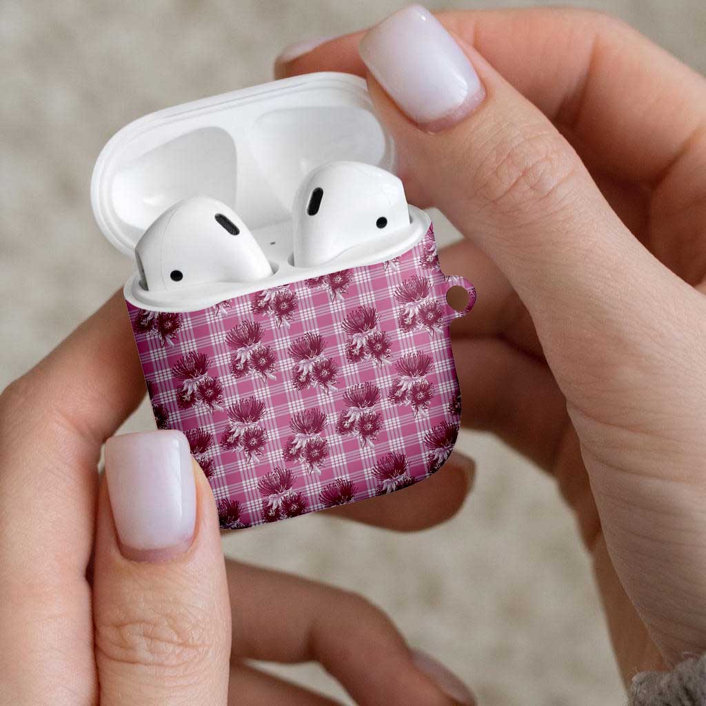 Pink Palaka Hawaii AirPods Case Hawaiian Lehua Blossoms
