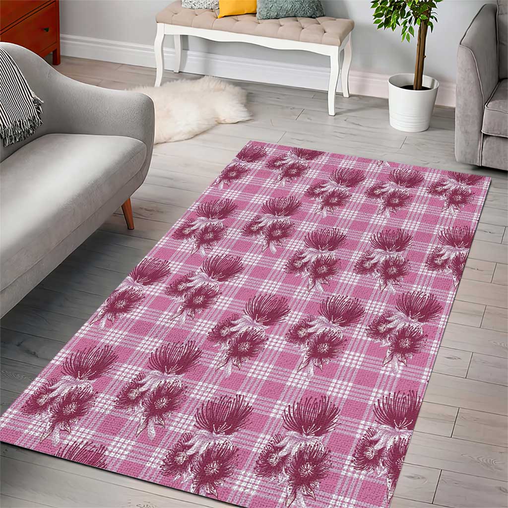 Pink Palaka Hawaii Area Rug Hawaiian Lehua Blossoms