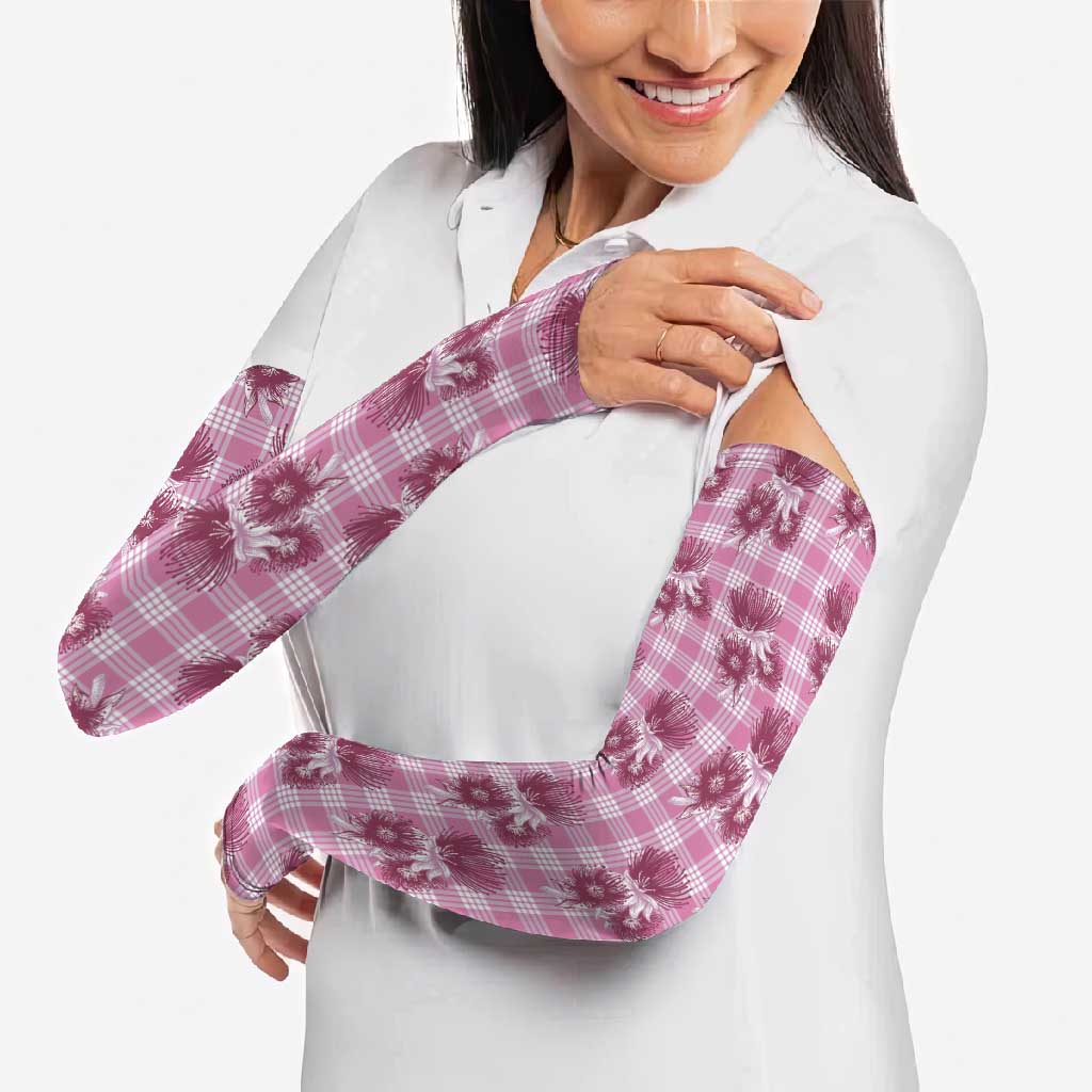 Pink Palaka Hawaii Arm Sleeves Hawaiian Lehua Blossoms