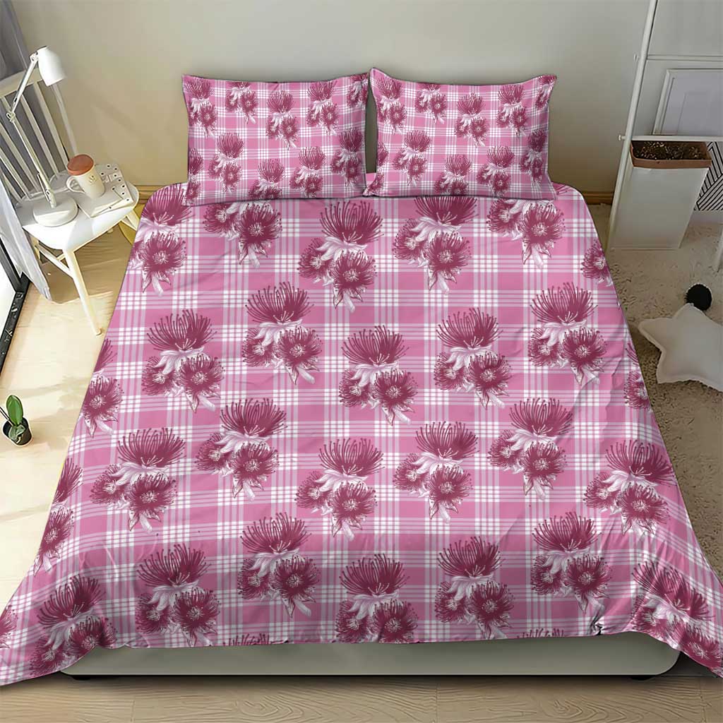 Pink Palaka Hawaii Bedding Set Hawaiian Lehua Blossoms