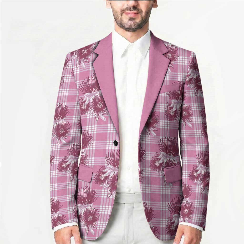 Pink Palaka Hawaii Blazer Hawaiian Lehua Blossoms